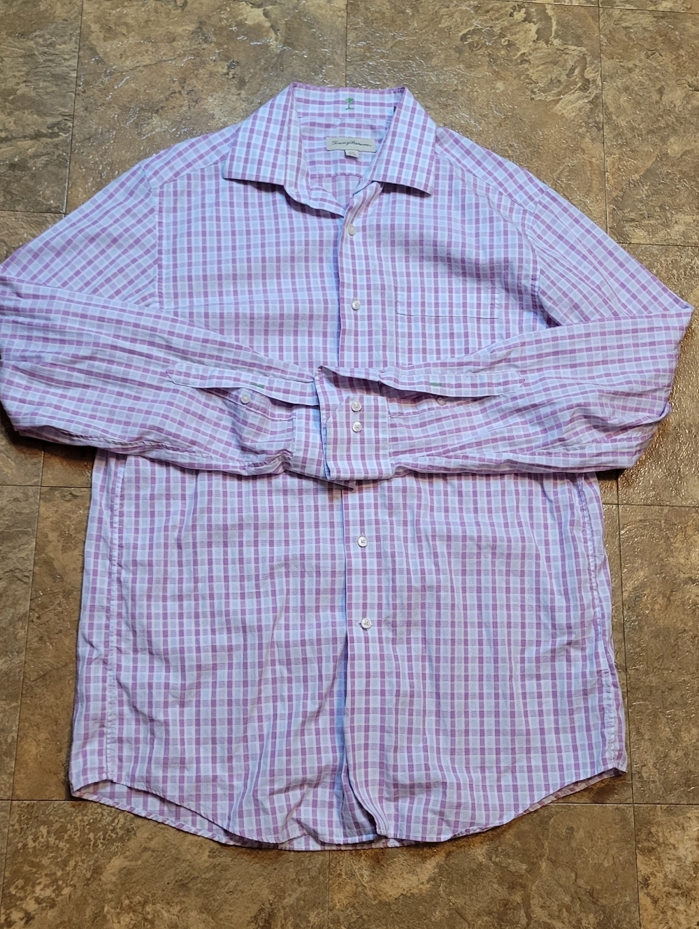 Tommy Bahama Dress Shirt Mens 15.5/34-35 White Pink Button Up Long Sleeve Plaid